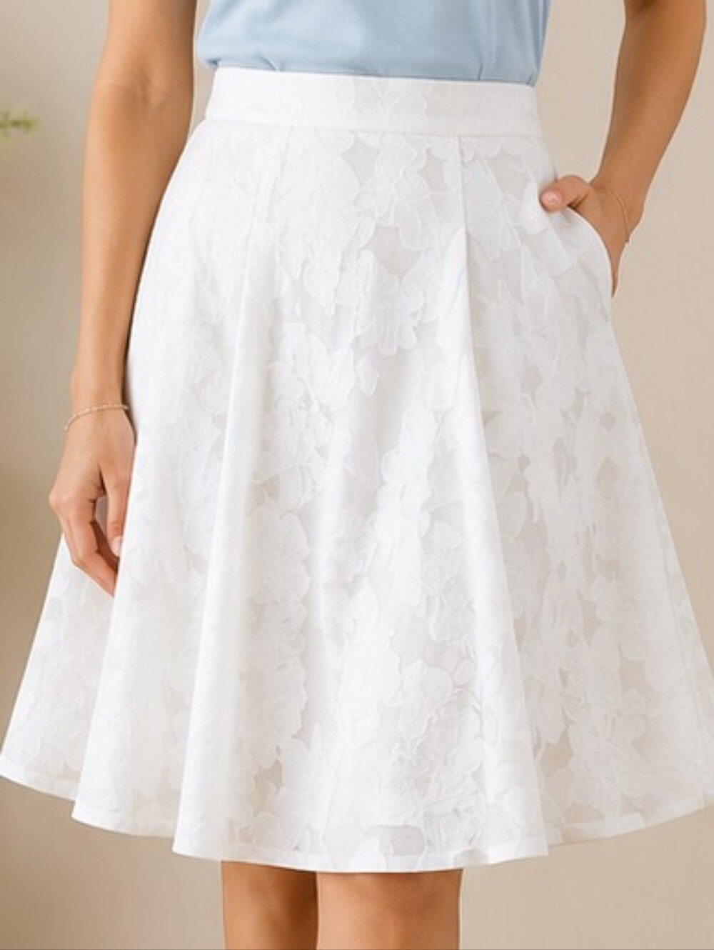 Adiva Tone-on-Tone Floral Fit & Flare‎ Skirt